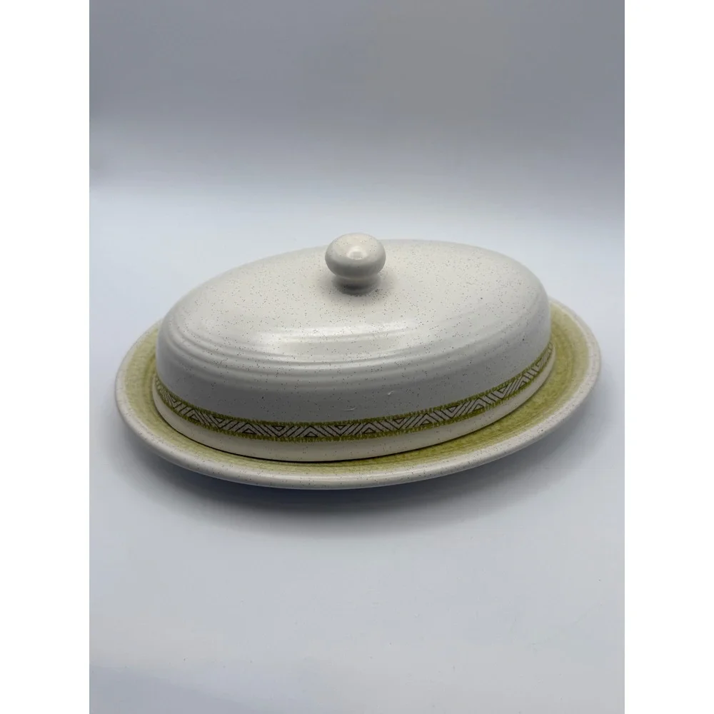 Franciscan Earthenware Toffee Butter Dish Speckled Green MCM Vintage Made in USA